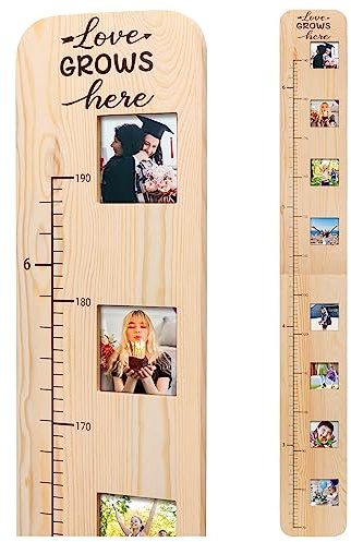 Garybank Wachstumstafel aus Massivholz für Kinder mit Bilderrahmen, Höhenmesslineal, Stufenmarkierungen, Faltbare Kinderwandtafel, Weihnachtserinnerungsgeschenk für