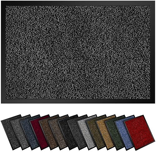 Hochwertige Fußmatte Anthrazit Schwarz 80x120cm groß für Innen & Außen - Schmutzfangmatte rutschfest, waschbar & wetterfest - Fussmatte für Eingangsbereich & Aussenbereich - Läufer Flur dünn