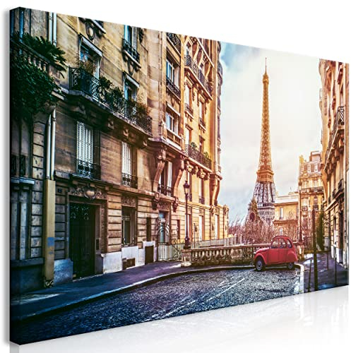 decomonkey Bilder Stadt Paris 120x60 cm 1 Teilig Leinwandbilder Bild auf Leinwand Vlies Wandbild Kunstdruck Wanddeko Wand Wohnzimmer Wanddekoration Deko Modern Eiffelturm Auto Panorama City
