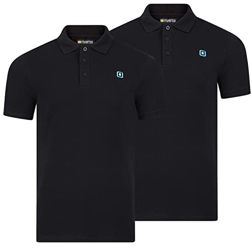 riverso Herren Poloshirt RIVJohn Basic 2er Pack Kurzarm Shirt Regular Fit Polohemd Kragen Baumwolle Einfarbig Knopfleiste Sommer S, Größe:S, Farbe:Black-Tropical Turquoise