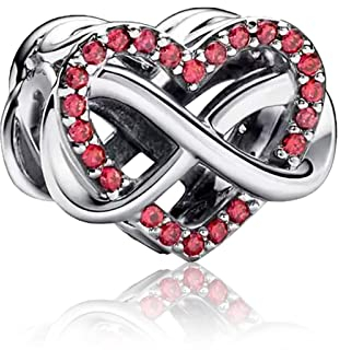 Annmors Family Infinity Red Heart Charm -Anhänger für europäische Charm-Armbänder und Halsketten 925 Sterling Silver,Halloween Geburtstag Weihnachten Schmuck Geschenk für Mädchen