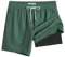 MaaMgic Homme Short de Bain 2 en 1 à séchage Rapide avec Doublure | Séchage Rapide Short de Natation décontracté Boardshorts avec Pantalon intérieur et Poche,Vert Militaire Foncé,S