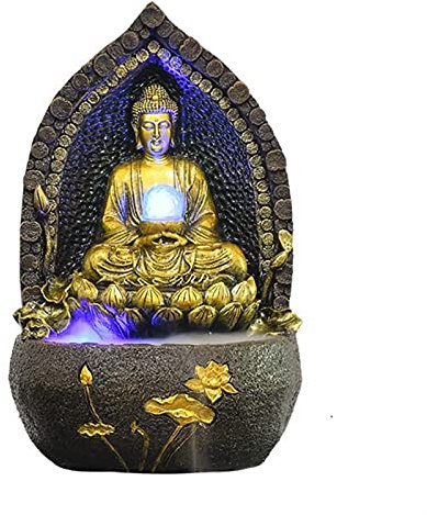 Tabletop Fountains Tabletop Water Fountain-Sitting Buddha Statue With Crystal Ball - Indoor Meditating Buddha Water Fountain Living Room Office Lucky Decor Desktop Indoor Fountain