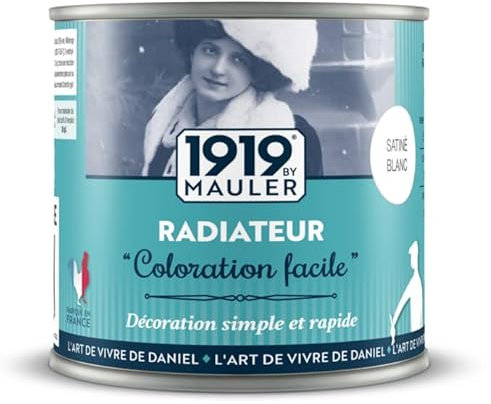 1919 by MAULER - Peinture « Coloration Facile » - Satiné Blanc - Pour radiateur sans ponçage, sans odeur - 1L - Qualité professionnelle
