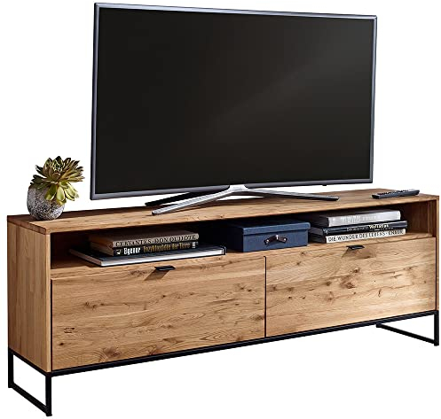 Wohnzimmer TV Lowboard Fernsehschrank 150 cm mit 2 Klappen in Wildeiche massiv geölt, B/H/T ca. 150/56,9/40 cm
