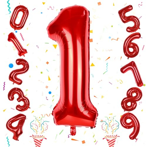 Red Number 1 Balloon for 1st Girls Birthday, 40 Inch Number Foil Balloons 0-9 Set for Boys, Large 11st Birthday Party Balloons Decor Anniversary Graduation Decoration Women Kids Supplies