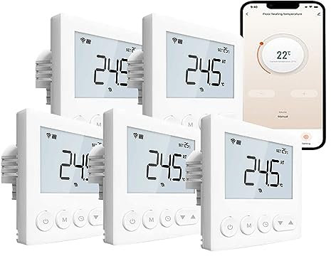 Qiumi Termostato inteligente WiFi para calefacción de suelo eléctrico con Alexa Google Home, 16 A 95 ~ 245 VCA