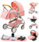 YAZOCO Passeggino 3 in 1 Carrozzina Multifunzionale Carrozzina Ovetto Pieghevole Set Passeggino Neonato Sedili Parapiedi Zanzariere Vista Dall'Alto (3 Rosa)