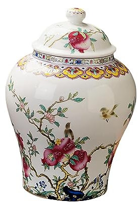 F Fityle Boîte à thé en Porcelaine Bocal à Gingembre en céramique Style Chinois Oriental 1300 ML Pot de Temple en Porcelaine émaillée Vase à Fleurs pour Bureau