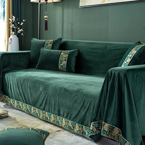 Homxi Sofabezug 4 Sitzer Big Sofa,190x380CM,Sofabezug Decke Volltonfarbe mit Wolkenmuster Couchbezug Plüsch Sofa-Handtuch Grün Sofahusse Überzug