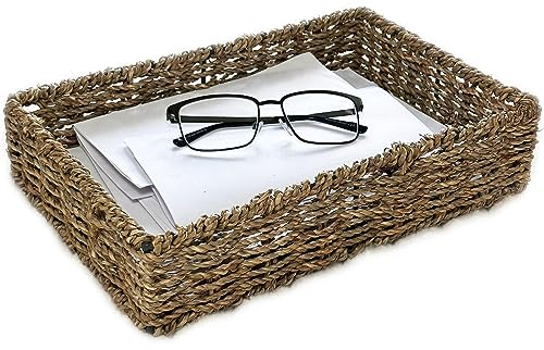 Seagrass Paper Tray 32cm Small Rectangular Woven Home Office Storage Basket Organiser