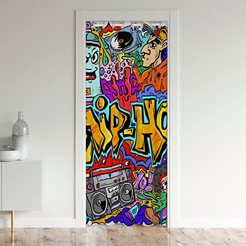 Hip Hop Türvorhang Hippie Graffiti Stil Vorhänge Innen Wohnzimmer Schlafzimmer Vorhänge Außen Eingang Graffiti Grafik Baum Kultur Grunge Art Vorhang Blickdicht Vorhänge 86 x 203 cm