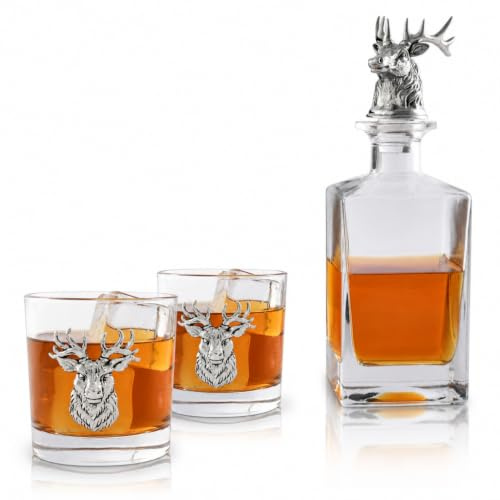 Arthur Court Elch/Hirsch Likör-Dekanter Set mit Paar Elchgläsern 750 ml Trauzeugen Geschenke, Hochzeitsgeschenke für Paare, Bar-Dekor oder Männerhöhle Dekor