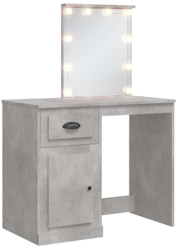 vidaXL Schminktisch mit LED-Leuchten Betongrau 90x42x132,5 cm
