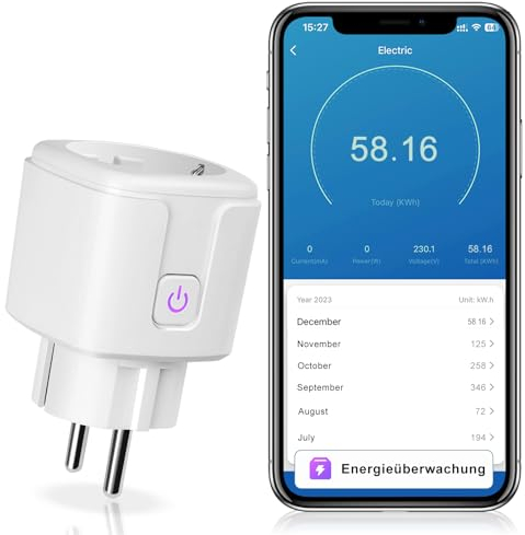 CNBINGO WLAN Smart Steckdose mit Strommessung, Funktioniert mit Alexa, Google Assistant, WiFi Mini Plug mit Zeitschaltuhr und Sprachsteuerung, Smart Home Steckdose Nur 2.4GHz WiFi, 16A
