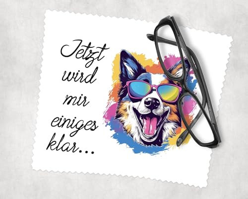 Farbwuselei Brillenputztuch Jetzt Wird Mir einiges klar Hund mit Brille bunt Optikerqualität, 15x18 cm witzig Funny bedrucktes, lustiges, Mikrofasertuch (Hund weiß)