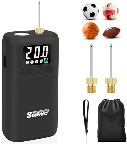 SVANE Electric Ball Pump Inflation 2-20PSI with LED Light, Rechargeable Air Pump for Balls, Portable Basketball Pump with Accurate Pressure Gauge, Fast Ball Inflator for Soccer, Volleyball, Football