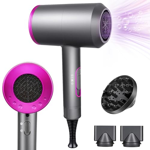 Bizcasa Ionen-Haartrockner, 2000 W professioneller Haartrockner, Überhitzungsschutz, Schnelles Trocknen, 3 Temperaturen/2 Geschwindigkeiten/kalte Luft, für Familien und Friseursalons (Grau)