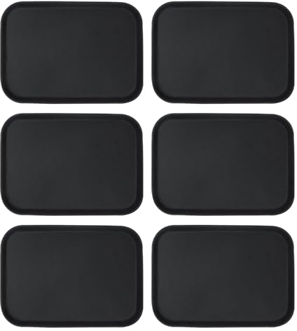 Argon Tableware Black Rectangular Serving Trays Pack of 6-35.5 x 25cm Reusable Non Slip Rubberized Surface Platter for Food and Drinks - Heat Resistant Stackable Trays for Bars, Restaurants and Home