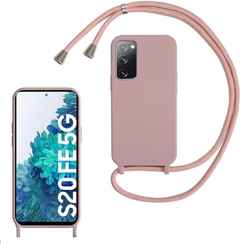 AoozeFon Coque de protection avec cordon amovible pour Samsung Galaxy S20 FE 5G/4G - En silicone à porter autour du cou - Avec cordon amovible - Anti-chocs - Rose