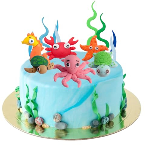 MGKEOUF 3D Ocean Theme Cake Decoration Toppers - Marine Life, Crabs, Tropical Fish, Turtles - Under the Sea Beach Theme for Birthday Baby Shower Party Supplies