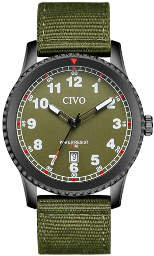 CIVO Uhren Herren Militär Armbanduhr: Grün Nylon Analog Herrenuhr Datum Leuchtend Wasserdicht