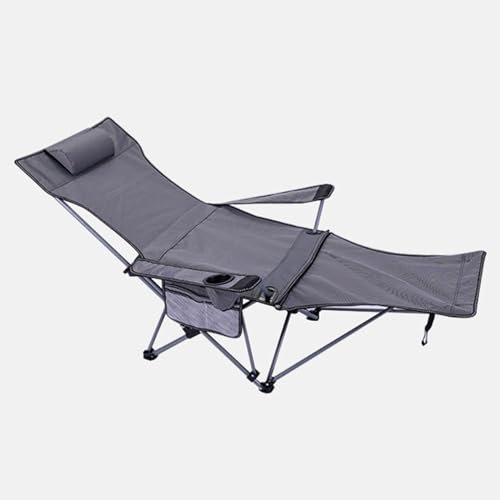 Walkervo 2er Set Campingstuhl Faltbar Relaxsessel Liege Klappbar Outdoor Mit Abnehmbarer Fußablage Klappbarer Angelstuhl Mit Verstellbarer Rückenlehne Kopfstütze Getränkehalter & Seitentasche, Gray