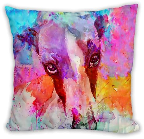 XINGYUANHE Bunter Windhund-Gesichtskunst-Kissenbezug für Zimmer, Sofa, Heimdekoration, niedlicher Kissenbezug, 45 x 45 cm