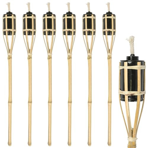 6x Naturel 60cm Torches de Jardin en Bambou - Extérieur Paraffine Lampe Huile Brûleur Tiki Bougie Flamme Lanterne Lumière sur Piquet - Par Harbour Housewares