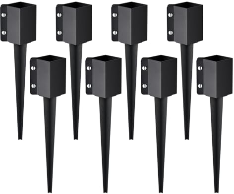 VEVOR Estaca de anclaje para poste de valla, paquete de 8, 24 x 4 x 4 pulgadas de diámetro exterior (diámetro interior 3,5 x 3,5 pulgadas), estaca de poste con recubrimiento de polvo negro de metal, p