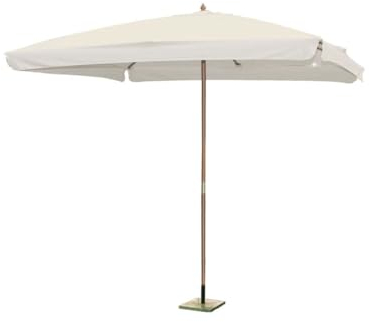 KZ GARDEN – Sombrilla de jardín 3m x 3m forma cuadrada blanca cruda con borde de 50 mm mate madera natural