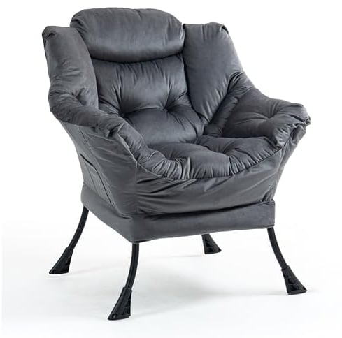 TIANSHU Samt Relaxsessel mit Nackenstütze, Sessel Wohnzimmer mit Metallbeinen Stabil Loungesessel Ohrensessel Sessel für Schlafzimmer Arbeitszimmer Balkon (Grau)