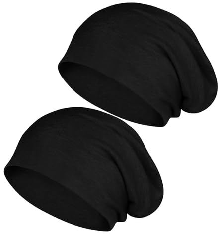 Kieswan 2 Pack Beanie Herren Mütze Damen, Baumwolle Slouch Dünne Mütze Unisex, Elastische Laufmütze Chemo Mütze für Warme Herbst Winter