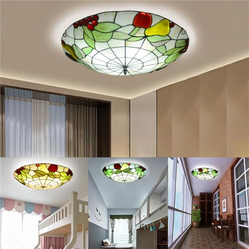 TZSMUM Tiffany Stil Retro Deckenleuchte Für Wohnzimmer Vintage Deckenlampe Grünes Glas E27 Glühbirne Handgefertigte Hängeleuchte Für Küche Esszimmer Flur Schlafzimmer Deckenbeleuchtung (50CM)