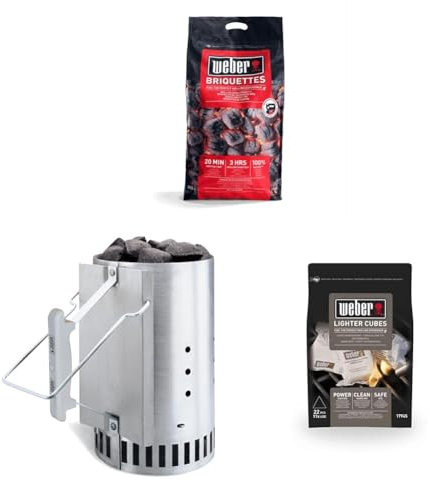 Bundle - Weber Barbeque Briquettes | 8 kg Bag | BBQ Coal for Weber Grills | Coal BBQ Fuel | Premium Quality, Easy to light | Long Lasting | 100% Natural, Made from Waste Wood (1759180)