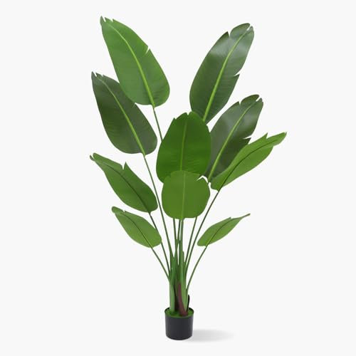 PlusFive Plante Artificielle Oiseau de Paradis - Hauteur du Pot : 160 cm - Vert Tropical - pour décoration intérieure ou extérieure - Bananier Artificiel