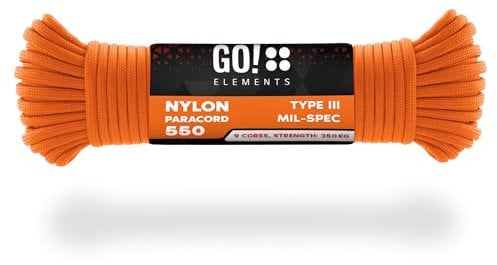 GO!elements 15m Paracord de Nylon a Prueba de desgarros - 4mm Paracord 550 Typo III Cuerda - Adecuado como Cuerda Yute & Cuerda Gruesa | MAX. 250kg, Color: Naranja