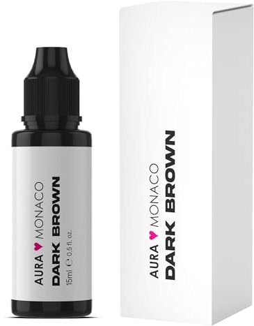 AURA Monaco | Airbrush Brows Farbe Dark Brown – 15 ml Hybride Augenbrauenfarbe für Profis – Hochpigmentiert, Einfach aufzutragen, Langanhaltend bis zu 6 Wochen im Haar (Dark Brown)