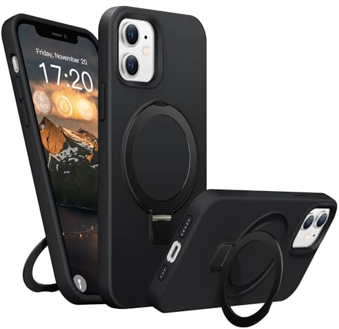 BENTIACC Liquid Silikon handyhülle für iPhone 11 hülle, für Mag-Safe mit Unsichtbarem Ständer 4 Schichten stoßfeste Kratzfeste Schutzhülle für iPhone 11 (Schwarz)