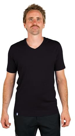 ALPIN LOACKER Merino Shirt Herren Kurzarm I Antischweißshirt I Merinowolle Tshirt I Thermooberteil atmungsaktiv, V-Neck Schwarz L