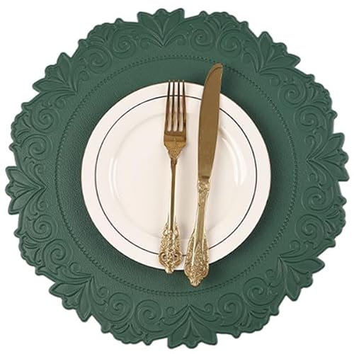 Noctiflorous Set di 6 tovagliette rotonde in ecopelle, antiscivolo, durevoli, resistenti al calore, lavabili, impermeabili, per San Valentino (verde, rotonde, 6 pezzi)