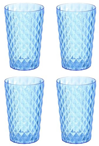 QUARKZMAN 4Pcs Verres en Plastique, Transparents, Incassables, Réutilisables, Empilables, pour Café, Lait, Jus, Bleu