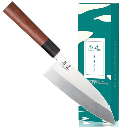 SHANGDAO 7-inch Deba Knife, Single Bevel German Stainless Steel Japanese Knife, Fish Fillet Knives for Fish Cutting with Wooden Handle, Gift Box