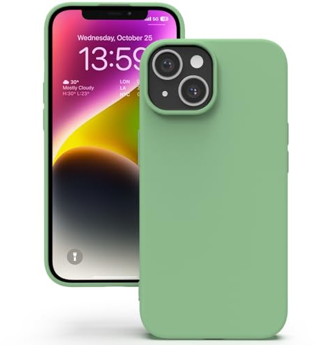 YATWIN Cover per iPhone 13, Custodia in Silicone Morbido con Tagli di Precisione per Fotocamera, Design Ultra Sottile, Protezione 360° con Bordi Rialzati, Verde Menta‌