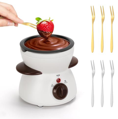 VAlinks Mini Chocolate Fondue Pot Electric Chocolate Melting Pot with 6pcs Artistic Forks Perfect for Children's Party Christmas Gifts (White)