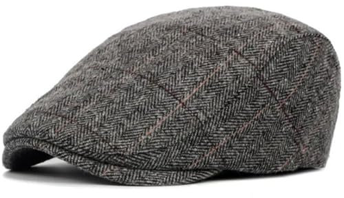 FUIPVGI Classico Piatto Berretto da Uomo Piatto Berretto da Uomo Newsboy, Herringbone Tweed Gatsby Hat, Cotone Invernale Newsboy Flat cap, Retro Irish Cappello per Uomo e Donna (Grigio, Taglia Unica)
