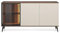 BETTSO - Kommode - Sideboard Wohnzimmer, Vitrine Glas - 154x39x80cm - Stilvoller Wohnzimmer Schrank mit Licht - Elegante Rillen, hohe Beine - Push to Open System - Holzoptik und Beige