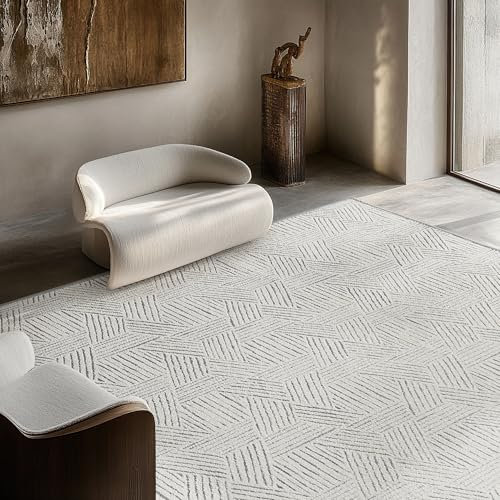 PONY DANCE Teppich Waschbar in Waschmaschine Leichter und Faltbarer Teppich Modern für Wohnzimmer/Schlafzimmer/Esszimmer Carpet, 160x230 cm, Sechseck Grau