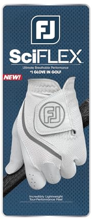 FootJoy Men's SciFLEX Golf Glove, White, Large, Worn on Left Hand