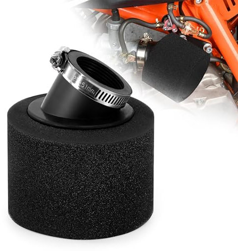 Tunejoy Filtro Aria per Moto 38mm Filtro Aria Spugna Doppio Strato ATV Bocca Obliqua per 50cc 70cc 90cc 110cc Quad Buggy Scooter Dirtbike Moto Go Kart Nero